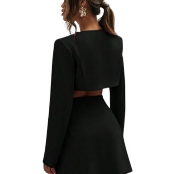 Shein gold button cropped blazer black women's size L - Picture 5 of 10